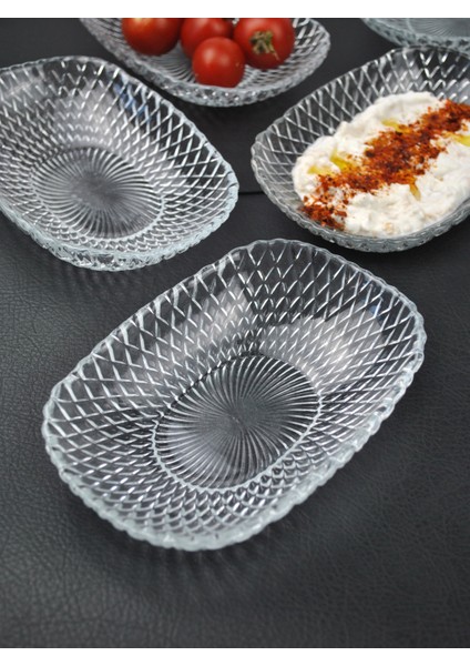 6'lı Cam Kase Sunum Kayık Tabak Meze Tabağı Çerez Kasesi 15CM- Vera fırsatları