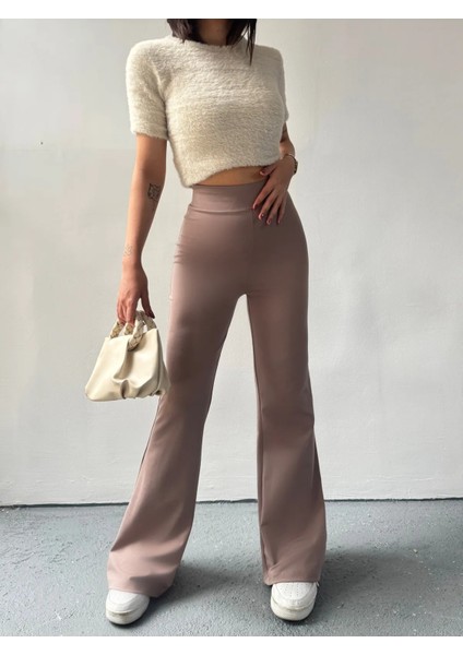 Kadın Vizon Ispanyol Paça Dalgıç Kumaş Yüksek Bel Likralı Toparlayıcı Tayt Pantolon fırsatları