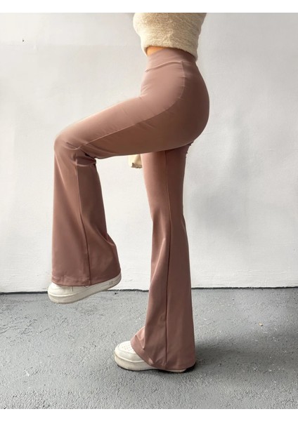 Kadın Vizon Ispanyol Paça Dalgıç Kumaş Yüksek Bel Likralı Toparlayıcı Tayt Pantolon indirimleri