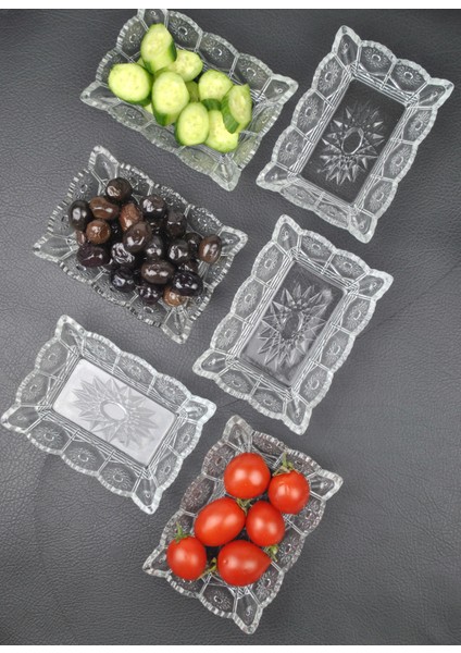 6'lı Cam Kase Çerezlik Kahvaltılık Set Dikdörtgen SUNUMLUK-13X10X4 cm Sunlight fiyatları