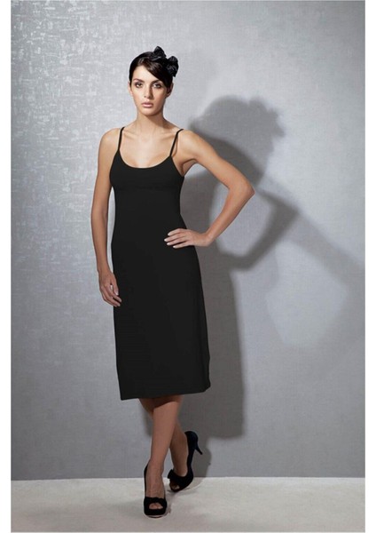 Kadın Siyah Modal Askılı Jüpon Kombinezon 11129 Rahat Kullanım ve Şık Tasarım