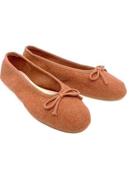 Tarçın Rengi Keten Kumaş Barefoot Babet Ayakkabı