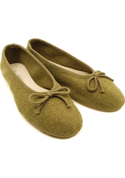 Haki Keten Kumaş Barefoot Babet Ayakkabı