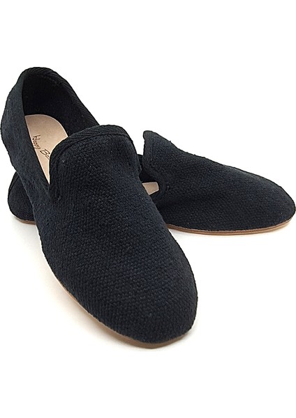 Siyah Keten Kumaş Barefoot Slipper