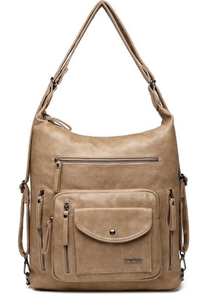 Yıkama Deri Hem Sırt Hem Omuz Kadın Çantası 21-K Barcelona 1580-7