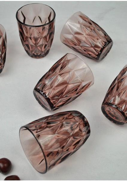 6'lı Kristal Cam Meşrubat Bardağı Su Bardak Kısa Cherry- 280 ml