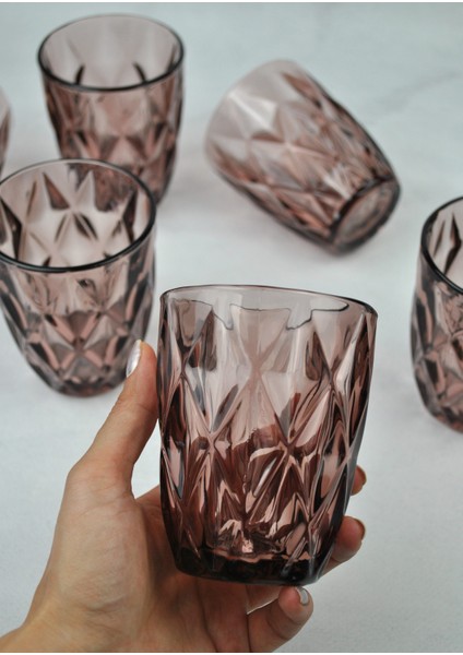 6'lı Kristal Cam Meşrubat Bardağı Su Bardak Kısa Cherry- 280 ml modelleri