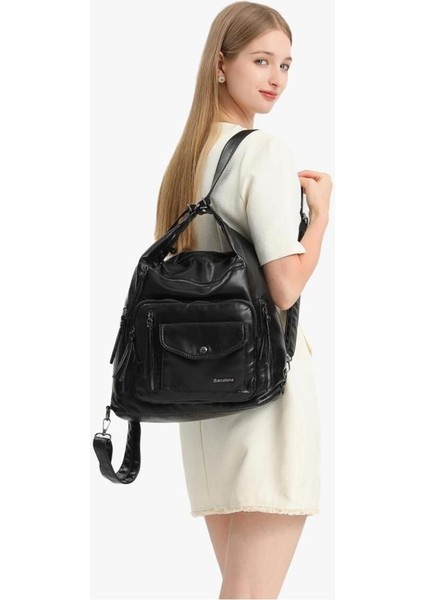 Yıkama Deri Hem Sırt Hem Omuz Kadın Çantası 21-K Barcelona 1580-7 indirimleri
