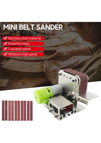 Mini Bant Zımpara Elektrikli Zımparalama Cilalama Taşlama Makinesi 7 Değişken Hız 10 Zımpara Bantlı Ahşap Akrilik Metal Cilalama (Yurt Dışından) modelleri