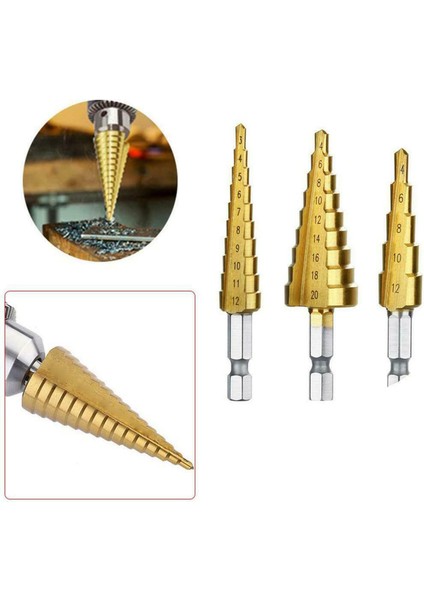3 Adet/takım Altıgen Şaft Yüksek Hızlı Çelik Kademeli Konik Matkap Uçları 3-12MM/4-20MM/4-12MM Kese ile Delik Kesici (Yurt Dışından) fiyatları