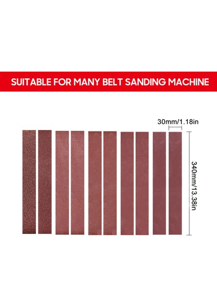 30*340MM Zımpara Bantları (1,18X13,38 Inç) 10 Adet Bant (60/60/80/120/240/320/400/600/800/1000 Grit, Her Tip Için Bir Adet) Ev Kullanımı Için Mini Bant Zımpara (Yurt Dışından)