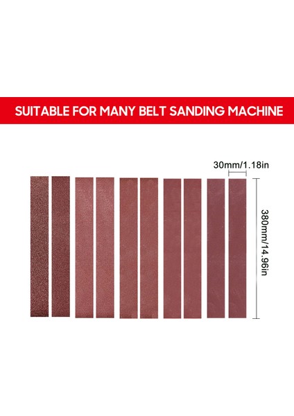 30*380MM Zımpara Bantları (1,18X14,96 Inç) 10 Adet Bant (60/60/80/120/240/320/400/600/800/1000 Grit, Her Tip Için Bir Adet) Ev Kullanımı Için Mini Bant Zımpara (Yurt Dışından)