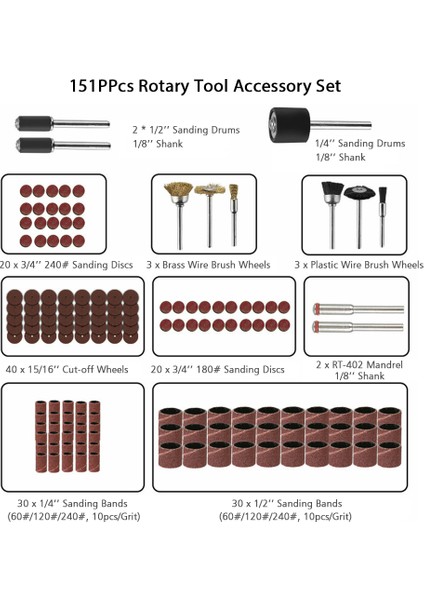 151 Adet Döner Alet Aksesuarları Seti Evrensel 1/8'' Şaft Elektrikli Matkap Ucu Kesme Zımparalama Parlatma Taşlama Oyma Için (Yurt Dışından) fiyatları