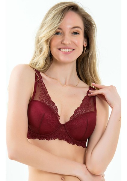 Kadın Bordo Dantelli Çıkarılabilir Süngerli SÜtyen C3T9N1O2