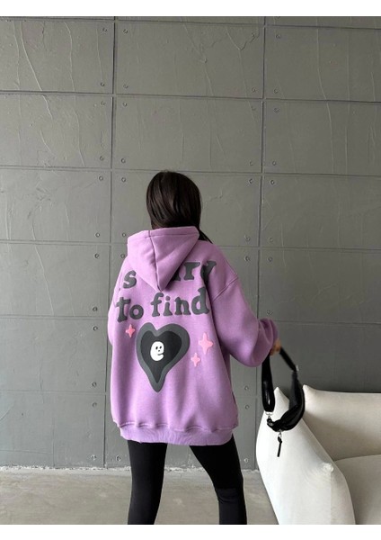 3 Iplik Şardonlu Oversize Compact True Baskılı Sweat Mor