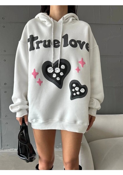 3 Iplik Şardonlu Oversize Compact True Baskılı Sweat Beyaz fırsatları