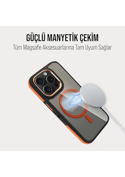 iPhone Magsafe ile Uyumlu Askeri Sınıfta Koruma Sararma Önleyici Çizilmeye Dirençli Sırt Manyetik Telefon Kılıfı (Turuncu, iPhone 16 Pro Max) fiyatları