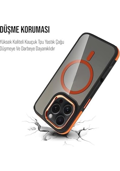 iPhone Magsafe ile Uyumlu Askeri Sınıfta Koruma Sararma Önleyici Çizilmeye Dirençli Sırt Manyetik Telefon Kılıfı (Turuncu, iPhone 16 Pro Max) modelleri