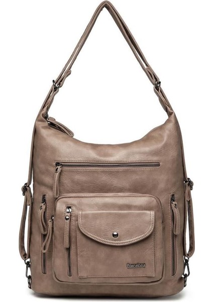 Yıkama Deri Hem Sırt Hem Omuz Kadın Çantası 21-K Barcelona 1580-7