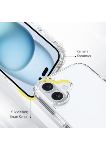 iPhone 16 ile Uyumlu Air Hybrid Darbe Emici Tpu ve Pc Kılıf, Crystal Clear modelleri