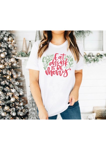 Noel Için Özel Tasarım T-Shirt - Beyaz