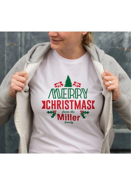 Merry Chrıstmas From The Miller Baskılı T-Shirt - Beyaz