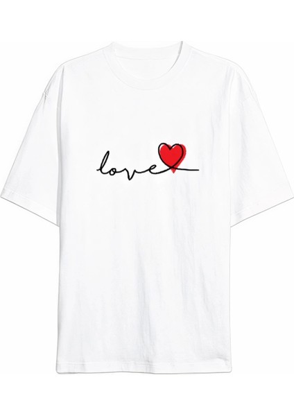 Sevgililer Günü Için Özel Tasarım Love Baskılı T-Shirt - Beyaz