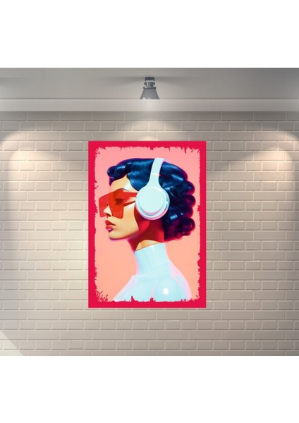 Müzik Dinleyen Kız Retro Mdf Duvar Dekarasyon Tablosu