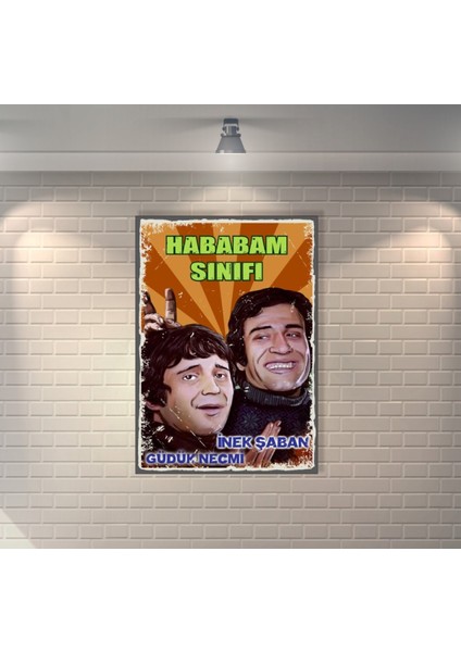Hababam Sınıfı Inek Şaban ve Güdük Necmi Retro Mdf Duvar Dekarasyon Tablosu