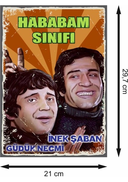 Hababam Sınıfı Inek Şaban ve Güdük Necmi Retro Mdf Duvar Dekarasyon Tablosu