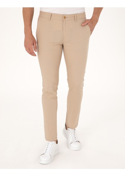 Erkek Bej Slim Fit Kanvas Pantolon 50308068-VR011