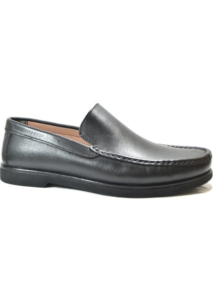 TP.109 Hakiki Rok Deri Siyah Anatomik Loafer Erkek Ayakkabı