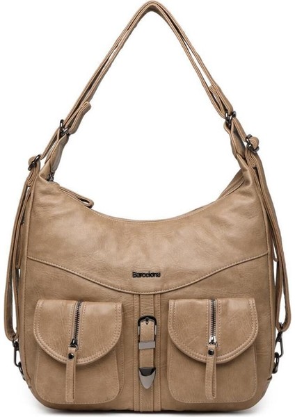 Yıkama Deri Hem Sırt Hem Omuz Kadın Çantası 21-K Barcelona 1936