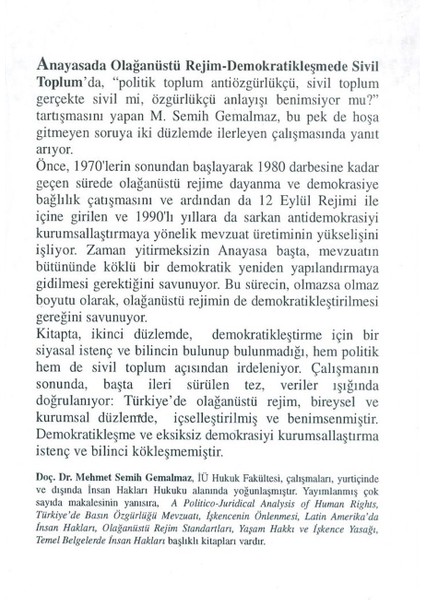 Anayasada Olağanüstü Rejim Demokratikleşmede Sivil Toplum (1995 Basım) fiyatları