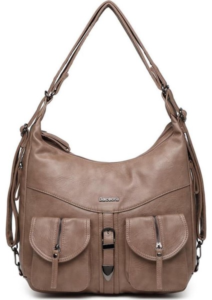 Yıkama Deri Hem Sırt Hem Omuz Kadın Çantası 21-K Barcelona 1936