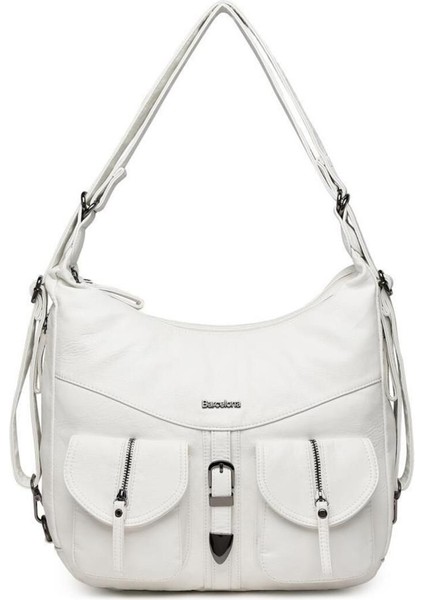 Yıkama Deri Hem Sırt Hem Omuz Kadın Çantası 21-K Barcelona 1936