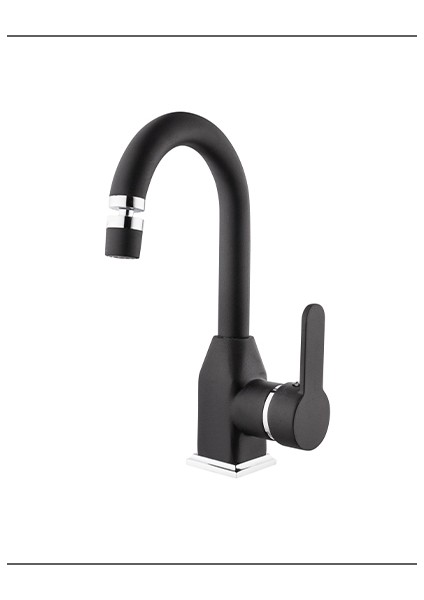 Kare Stil Serisi Siyah Krom Kuğu Lavabo Bataryası