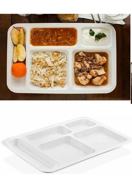 1 Adet 5 Bölmeli Kırılmaz Tabldot Tabak Self Servis Yemekhane Okul Lokanta Tabildot (40 cm X28 Cm) (483483)