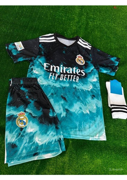 Realmadrid Özeltasarım Mavi Dalgalı Forması 4lü Set