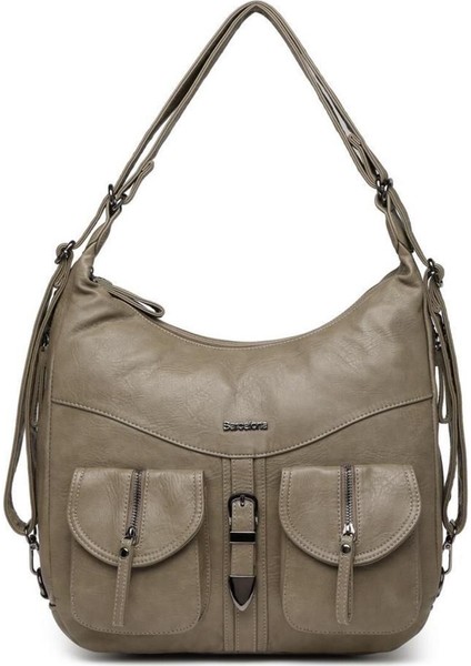 Yıkama Deri Hem Sırt Hem Omuz Kadın Çantası 21-K Barcelona 1936