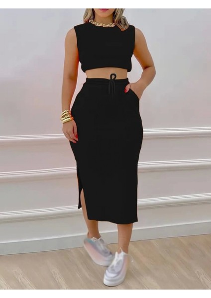 Kadın Iki Iplik Crop Etek Ikili Takım modelleri