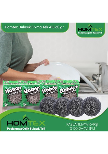 60 gr Endüstriyel Bulaşık Ovma Teli 4 Lü Paket 4X60 gr