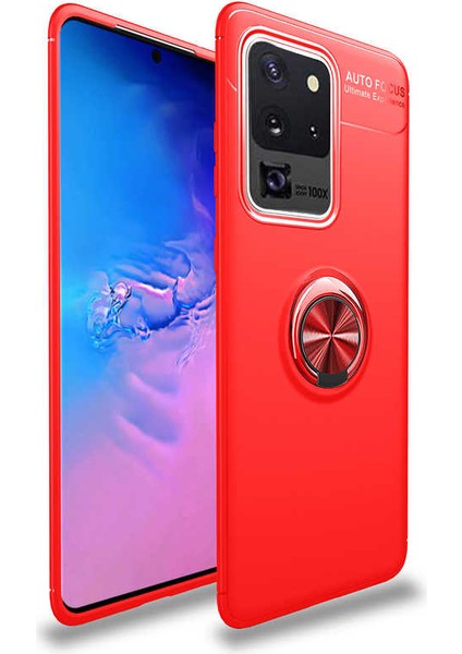 Galaxy S20 Ultra Kılıf Yüzüklü Standlı Renkli Kırılmaz Esnek Silikon Ravel Silikon Kapak