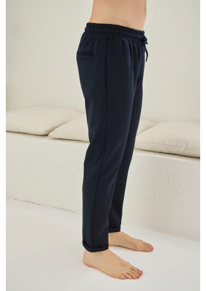 Erkek Duble Paça Lacivert %100 Pamuk Eşofman Pantolon C5T4N0O1