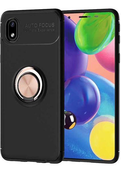 Galaxy A01 Core Kılıf Yüzüklü Standlı Renkli Kırılmaz Esnek Silikon Ravel Silikon Kapak
