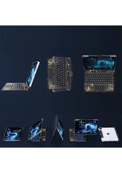 JP11 Ipad Pro 11 (2022) Kılıf Vales Dönen Ledli Klavyeli Tablet Kılıfı - Siyah Inslm