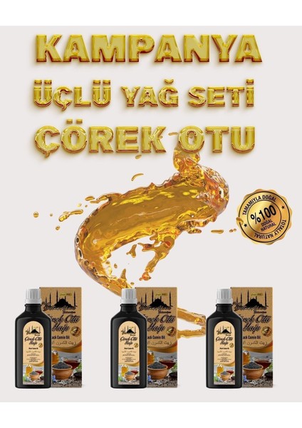 Saf Çörek Otu Yağı 3X100 ml - Soğuk Sıkım, Doğal, Katkısız, Özel Üretim