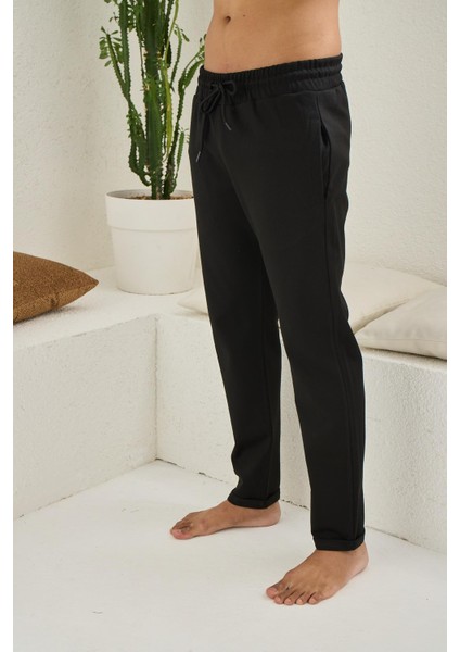 Erkek Duble Paça SIYAH%100 Pamuk Eşofman Pantolon C5T4N0O1
