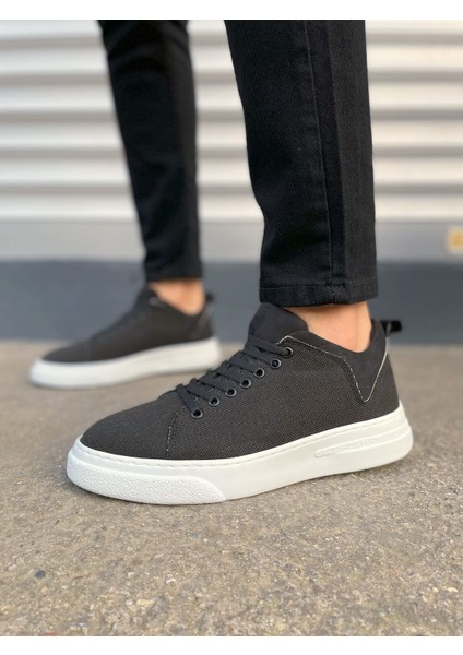JY204 Flex Bağcıklı Keten Kumaş Erkek Günlük Sneaker Ayakkabı Kbt - Siyah