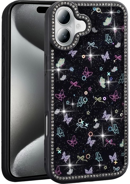 Apple iPhone 16 Plus Uyumlu Kılıf Taşlı ve Simli Tasarım Azra Kapak